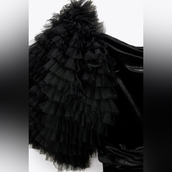 ZARA VELVET DRESS WITH TULLE BALLOON SLEEVES - Picture 8 of 10